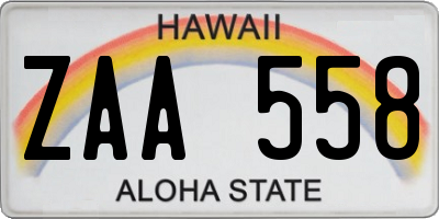 HI license plate ZAA558