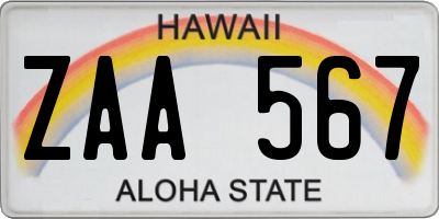 HI license plate ZAA567