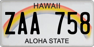 HI license plate ZAA758