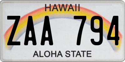 HI license plate ZAA794