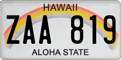 HI license plate ZAA819