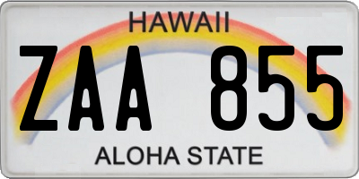 HI license plate ZAA855