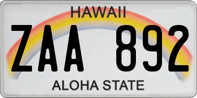 HI license plate ZAA892