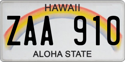 HI license plate ZAA910