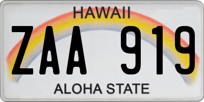 HI license plate ZAA919