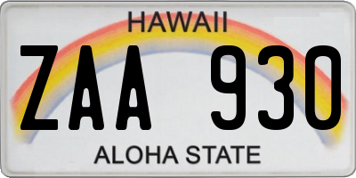 HI license plate ZAA930