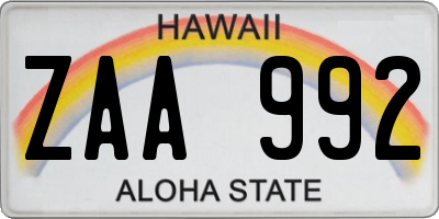 HI license plate ZAA992