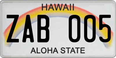 HI license plate ZAB005