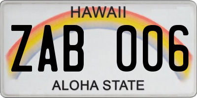 HI license plate ZAB006