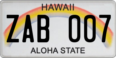 HI license plate ZAB007