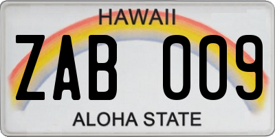 HI license plate ZAB009