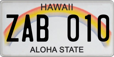 HI license plate ZAB010