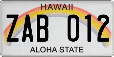 HI license plate ZAB012