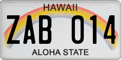 HI license plate ZAB014