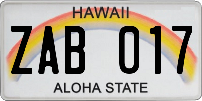 HI license plate ZAB017