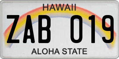 HI license plate ZAB019