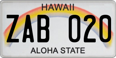 HI license plate ZAB020
