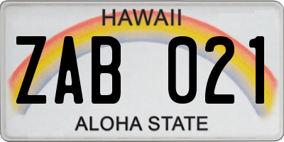 HI license plate ZAB021