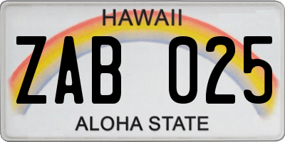 HI license plate ZAB025