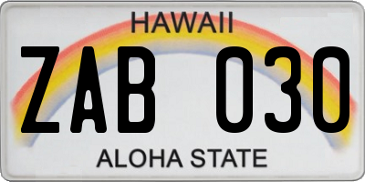 HI license plate ZAB030