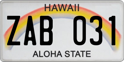 HI license plate ZAB031