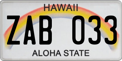 HI license plate ZAB033