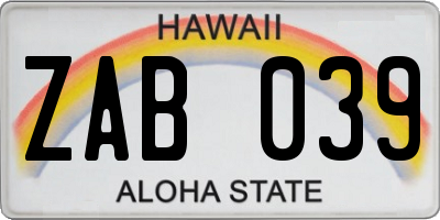 HI license plate ZAB039