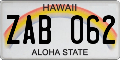 HI license plate ZAB062