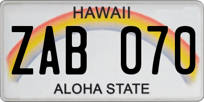 HI license plate ZAB070