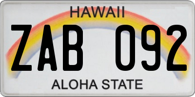 HI license plate ZAB092