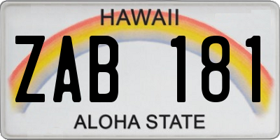 HI license plate ZAB181