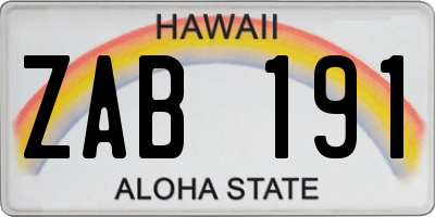 HI license plate ZAB191