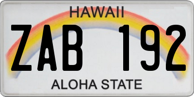 HI license plate ZAB192
