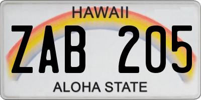 HI license plate ZAB205