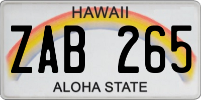 HI license plate ZAB265