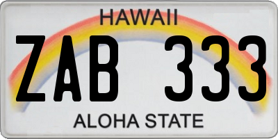 HI license plate ZAB333