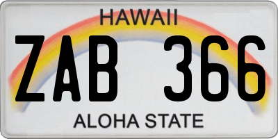 HI license plate ZAB366