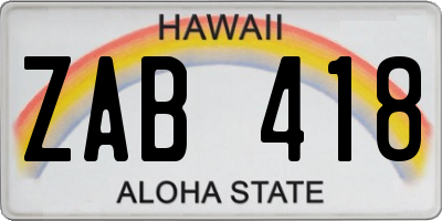 HI license plate ZAB418