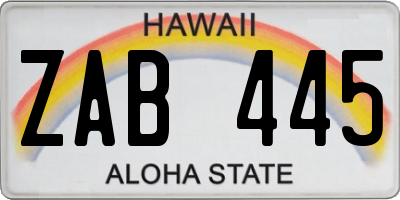 HI license plate ZAB445