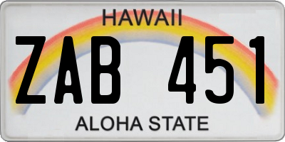 HI license plate ZAB451
