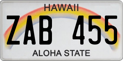 HI license plate ZAB455