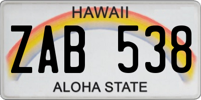 HI license plate ZAB538