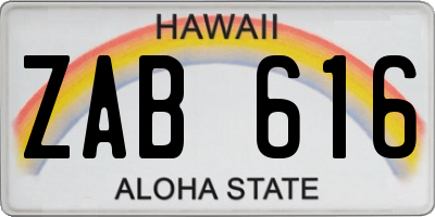 HI license plate ZAB616