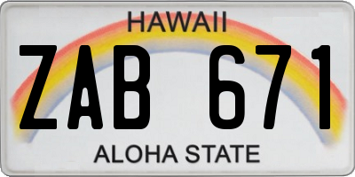 HI license plate ZAB671