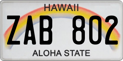 HI license plate ZAB802