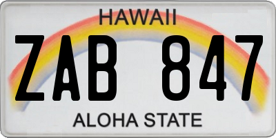 HI license plate ZAB847