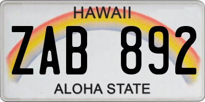 HI license plate ZAB892