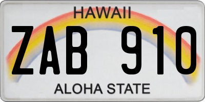 HI license plate ZAB910