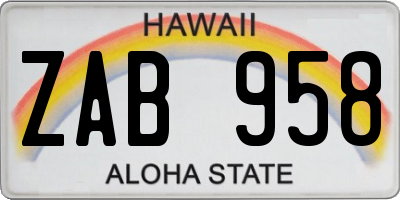 HI license plate ZAB958