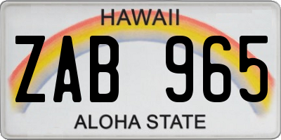 HI license plate ZAB965